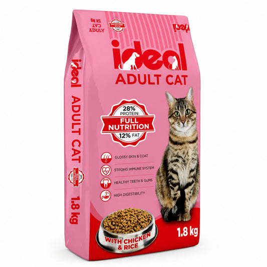 Ideal® Adult Cat Food 1.8kg in the original bag on a clean white background.