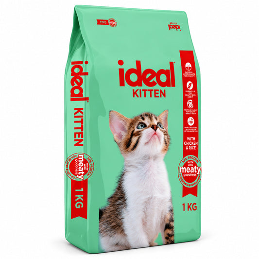 Ideal® Kitten Food 1kg in the original bag on a clean white background.